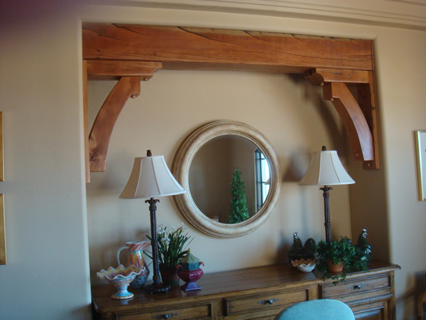 Mirror in Alcove with Reclaimed Wood Corbels