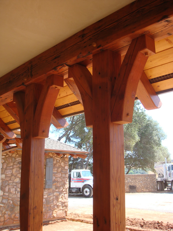 Posts and Beams with Corbels from Reclaimed Wood Building Material Lumber
